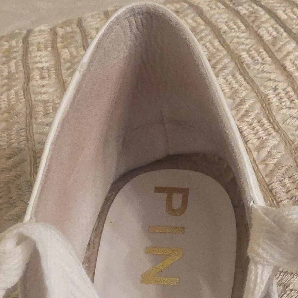 Pinko White Lace Espadrille with Jute Logo Sole and Ankle Ribbon